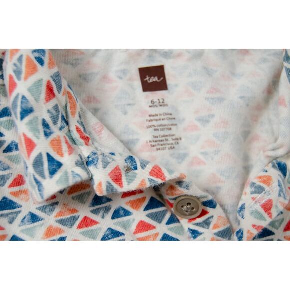 Tea Collection Short Sleeve Cotton Geometric Print Romper Baby 6-12m - Picture 6 of 7